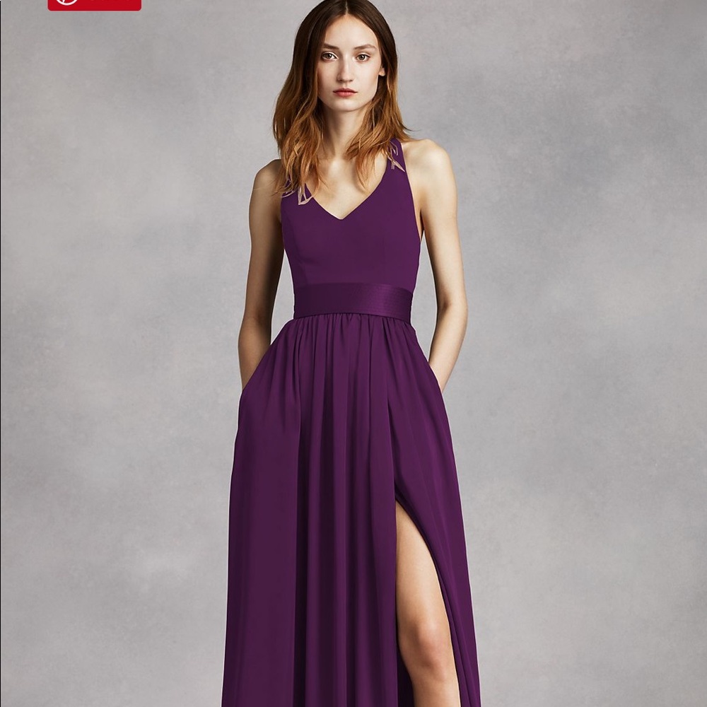 David’s Bridal Vera wang v neck halter gown w sash